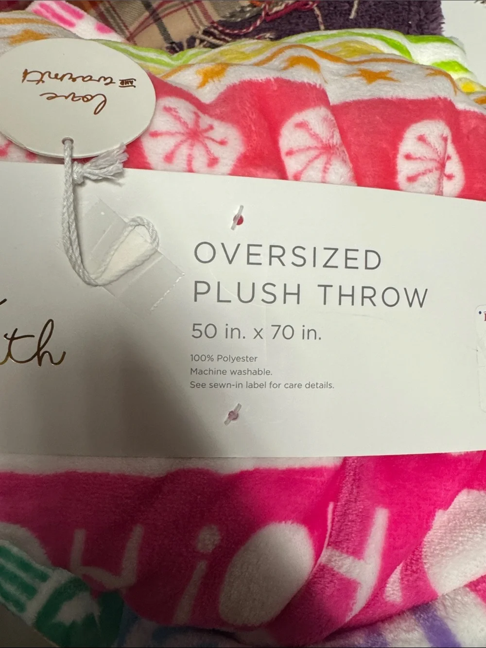 Holiday Plush Throw Blanket - Pink, Green, Blue Pattern